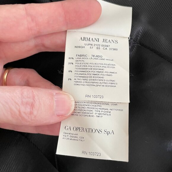 Armani Jeans 3 Button Houndstooth Lined Wool Poly Blend Blazer Navy Cream Sz 6 - Picture 14 of 15